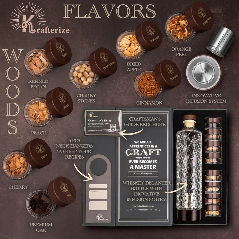 Krafterize DIY Whiskey Gifts for Men - DIY Whiskey Infusion Set - Whiskey Making Kit - Decanter Set with Botanicals & Wood Chips - Bourbon Decanter & Birthday Gifts for Men - Image 2